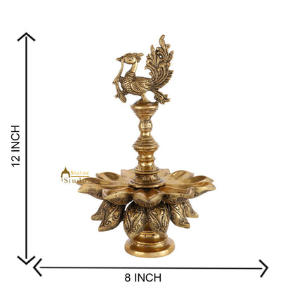 South Indian Style Antique Parrot Standing Diya Diwali Temple Décor Showpiece by vendor-unknown - Spiritual (View 4)