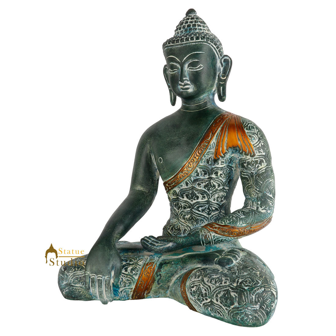 Antique Finish Lord Buddha Statue Fine Murti Décorative Gift Idol Showpiece 11" - Image 3