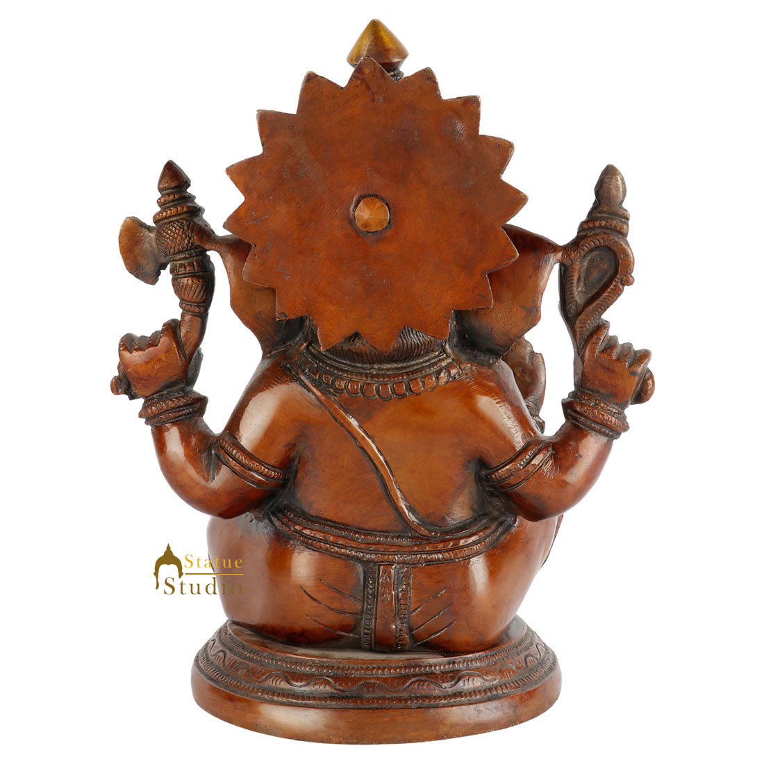 Antique Brass Round Base Ganesha Statue Ganpati Idol Fine Décor Gift 10" - Image 4