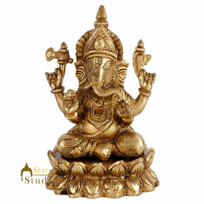 Brass Hindu God Ganpati Diwali Corporate Gift Idol Mini Ganesha Décor Statue 5" by vendor-unknown - Hindu Gods (View 3)
