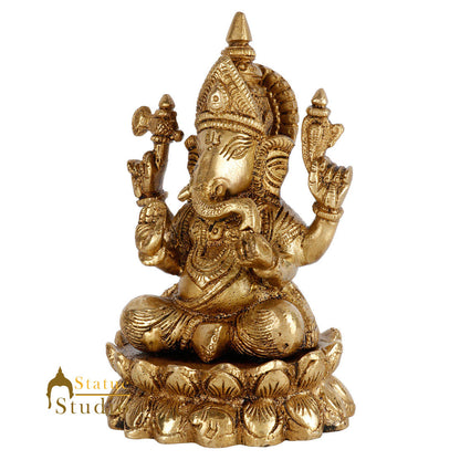 Brass Hindu God Ganpati Diwali Corporate Gift Idol Mini Ganesha Décor Statue 5" by vendor-unknown - Hindu Gods (View 4)