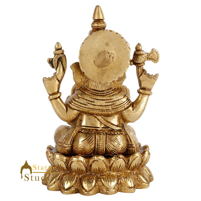 Brass Hindu God Ganpati Diwali Corporate Gift Idol Mini Ganesha Décor Statue 5" by vendor-unknown - Hindu Gods (View 5)