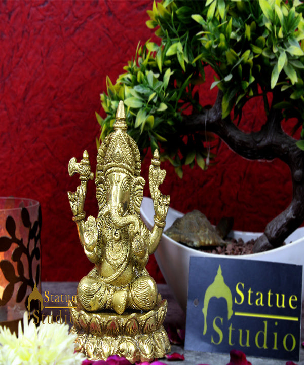 Brass Hindu God Ganpati Diwali Corporate Gift Idol Mini Ganesha Décor Statue 5" - Eco-friendly - Sama Homes