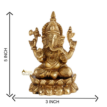 Brass Hindu God Ganpati Diwali Corporate Gift Idol Mini Ganesha Décor Statue 5" by vendor-unknown - Hindu Gods (View 6)