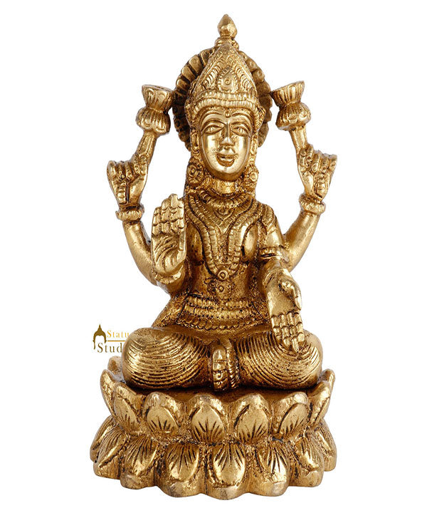 Brass Hindu Wealth Goddess Lakshmi Diwali Corporate Gift Idol Décor Statue 5" - Image 2