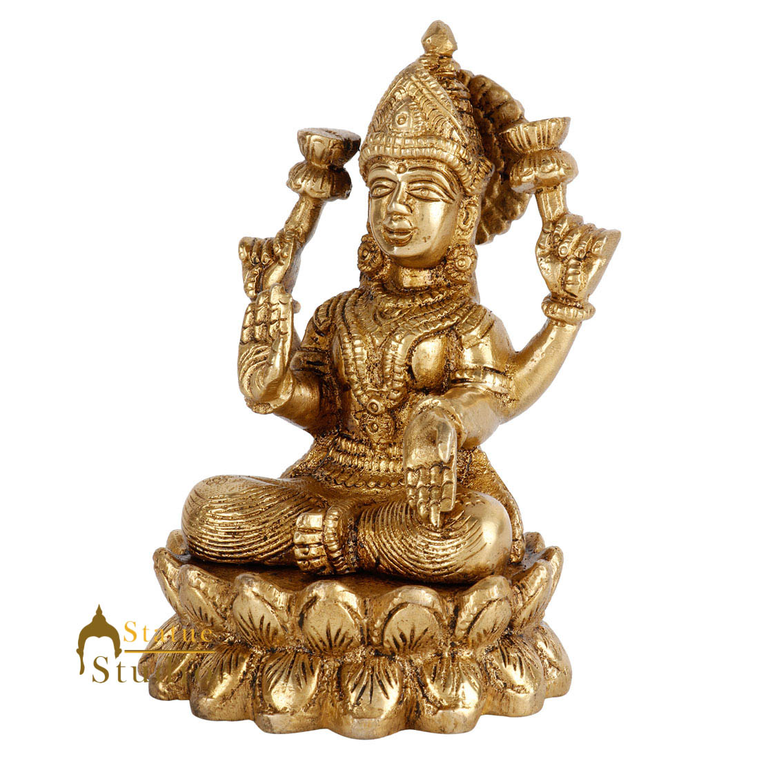 Brass Hindu Wealth Goddess Lakshmi Diwali Corporate Gift Idol Décor Statue 5"