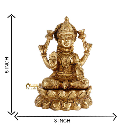 Brass Hindu Wealth Goddess Lakshmi Diwali Corporate Gift Idol Décor Statue 5" by vendor-unknown - Hindu Gods (View 5)