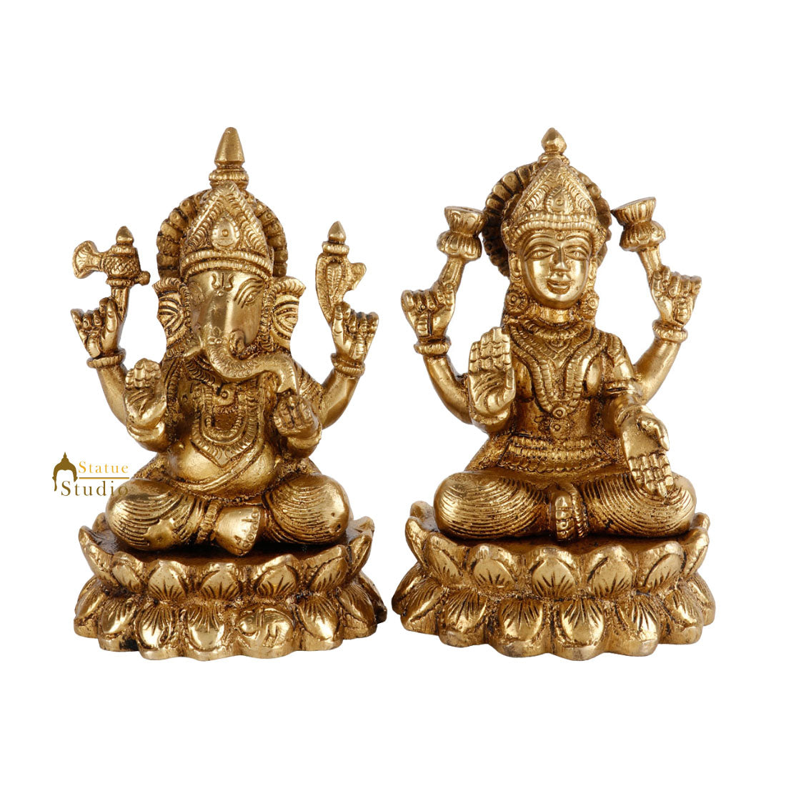 Indian Brass Hindu Lakshmi Ganesha Diwali Corporate Gift Idol Décor Statue 5" - Eco-friendly - Sama Homes