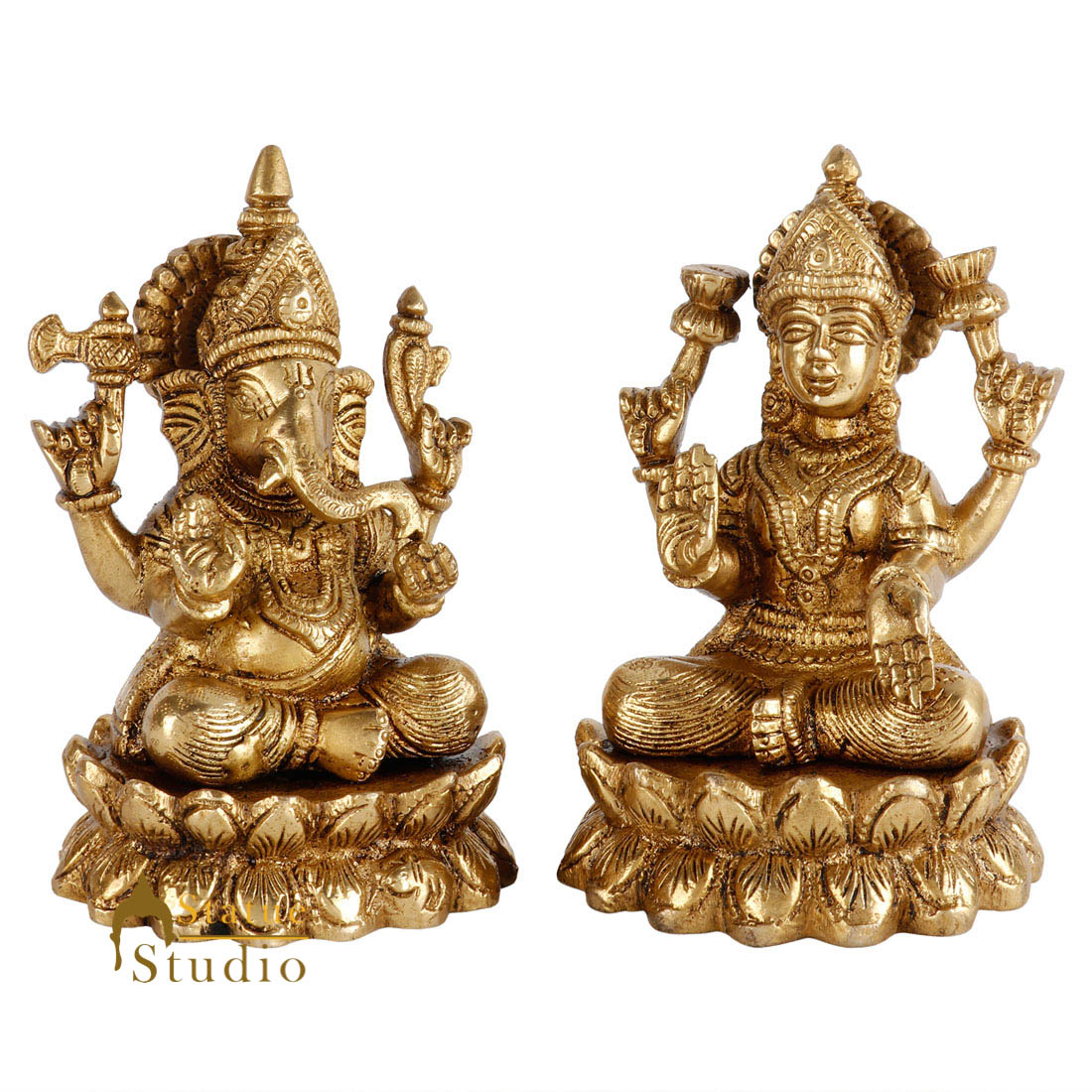 Indian Brass Hindu Lakshmi Ganesha Diwali Corporate Gift Idol Décor Statue 5"