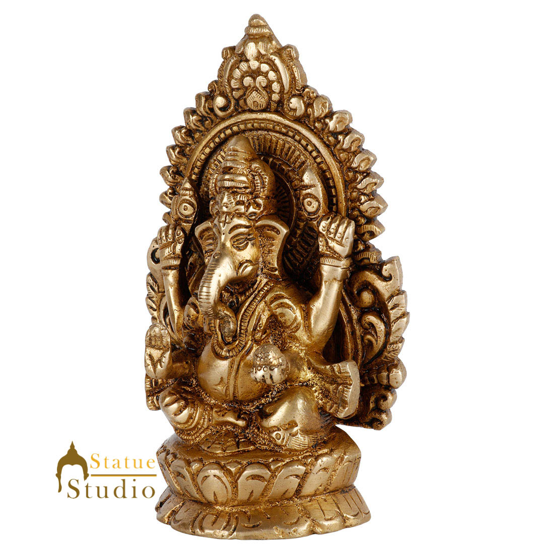Brass Hindu God Ganpati Diwali Corporate Gift Idol Mini Ganesha Décor Statue 5" - Image 3
