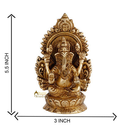 Brass Hindu God Ganpati Diwali Corporate Gift Idol Mini Ganesha Décor Statue 5" by vendor-unknown - Hindu Gods (View 5)