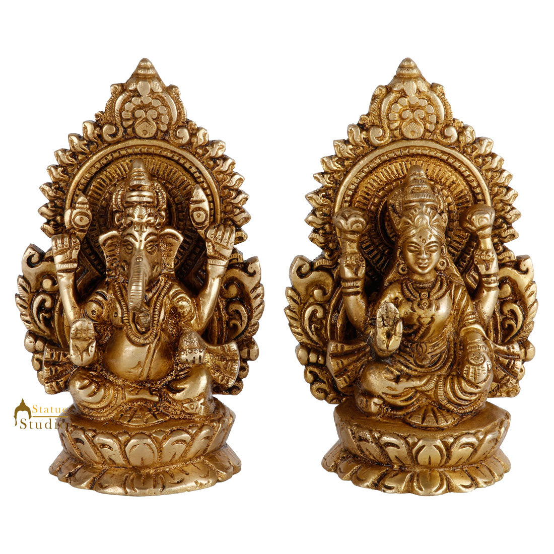 Indian Brass Hindu Lakshmi Ganesha Diwali Corporate Gift Idol Décor Statue 5"