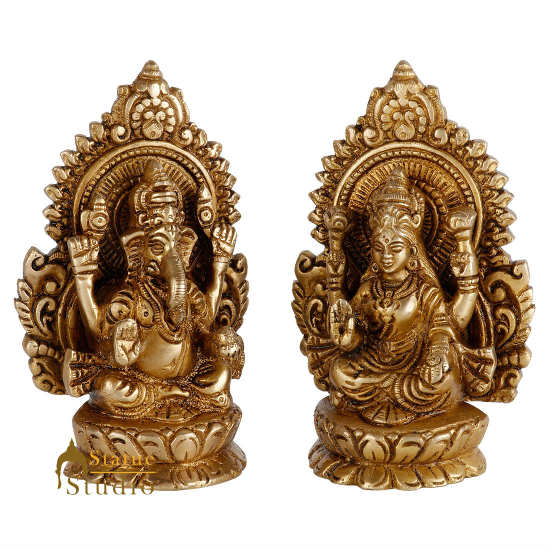 Indian Brass Hindu Lakshmi Ganesha Diwali Corporate Gift Idol Décor Statue 5"