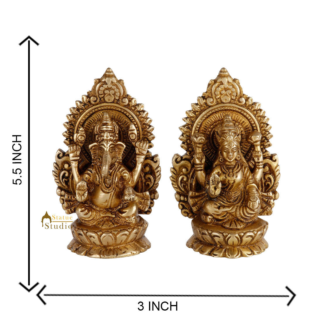 Indian Brass Hindu Lakshmi Ganesha Diwali Corporate Gift Idol Décor Statue 5" - Image 4