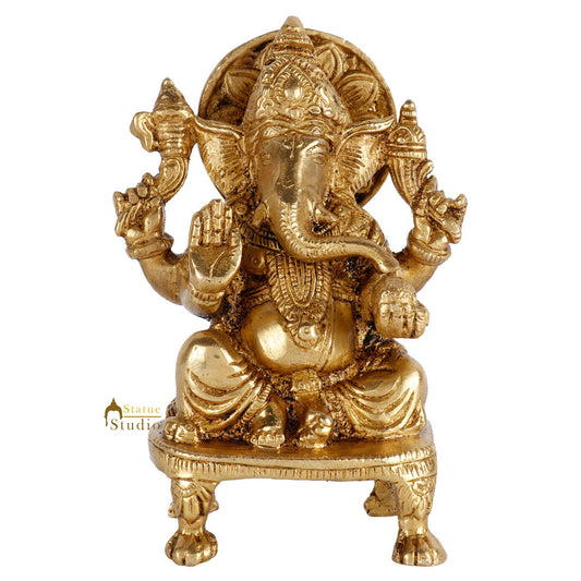 Brass Hindu God Ganpati Diwali Corporate Gift Idol Mini Ganesha Décor Statue 5"