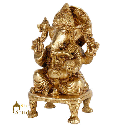 Brass Hindu God Ganpati Diwali Corporate Gift Idol Mini Ganesha Décor Statue 5" by vendor-unknown - Hindu Gods (View 3)