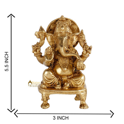 Brass Hindu God Ganpati Diwali Corporate Gift Idol Mini Ganesha Décor Statue 5" by vendor-unknown - Hindu Gods (View 5)