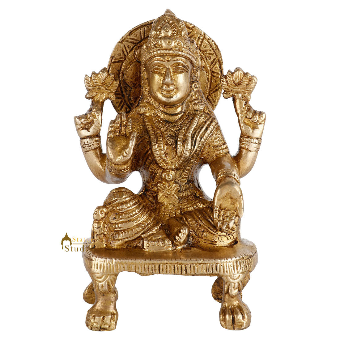 Brass Hindu Wealth Goddess Lakshmi Diwali Corporate Gift Idol Décor Statue 5"