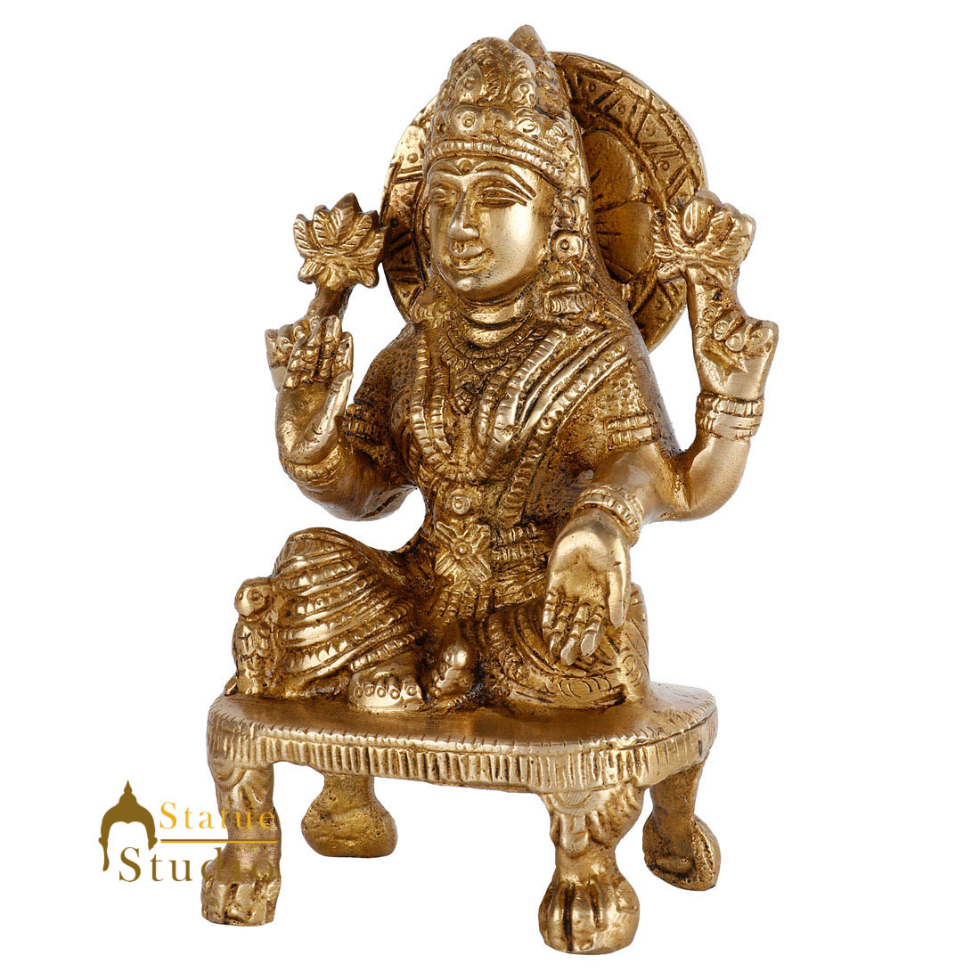 Brass Hindu Wealth Goddess Lakshmi Diwali Corporate Gift Idol Décor Statue 5"