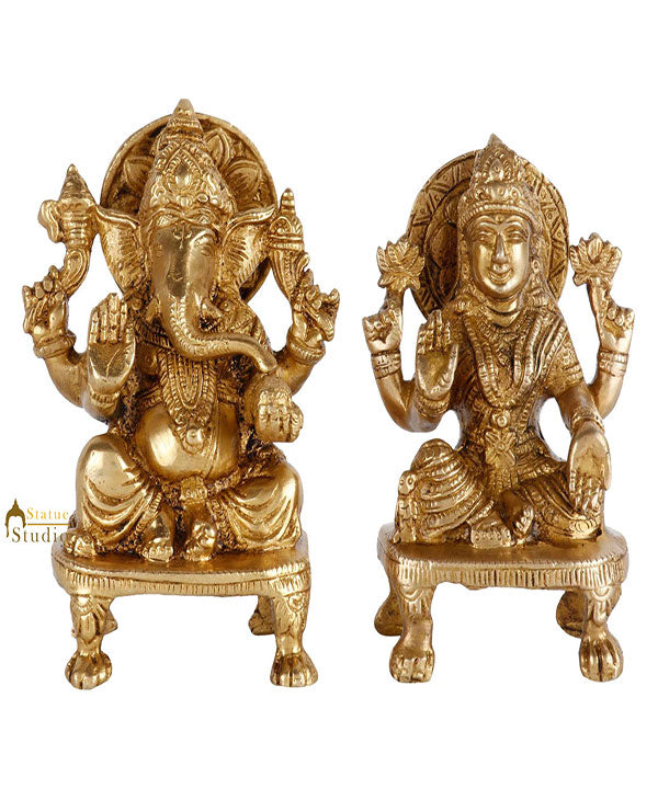 Indian Brass Hindu Lakshmi Ganesha Diwali Corporate Gift Idol Décor Statue 5" - Image 2