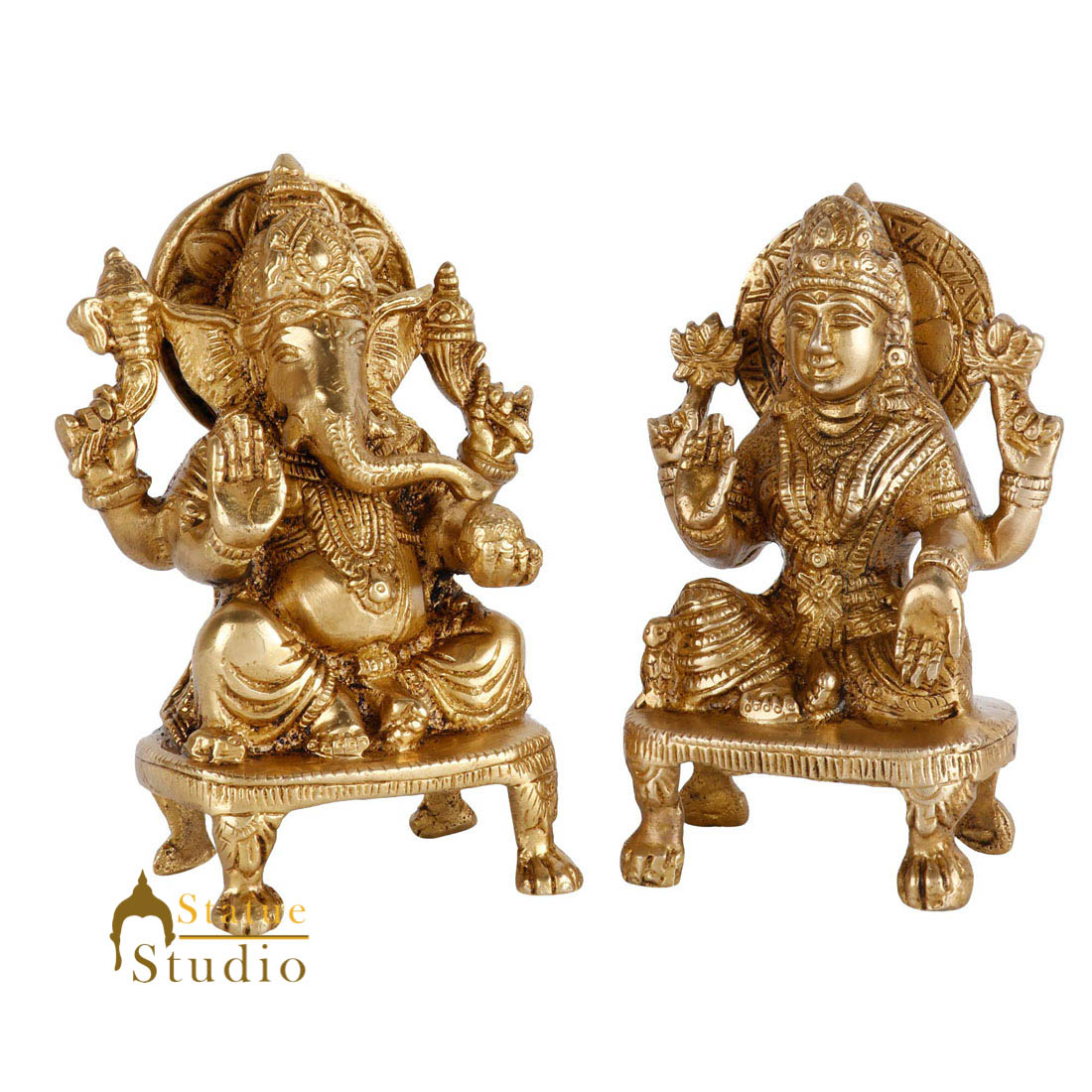 Indian Brass Hindu Lakshmi Ganesha Diwali Corporate Gift Idol Décor Statue 5"