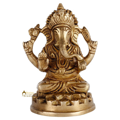 Brass Hindu God Ganpati Diwali Corporate Gift Idol Mini Ganesha Décor Statue 4" by vendor-unknown - Hindu Gods