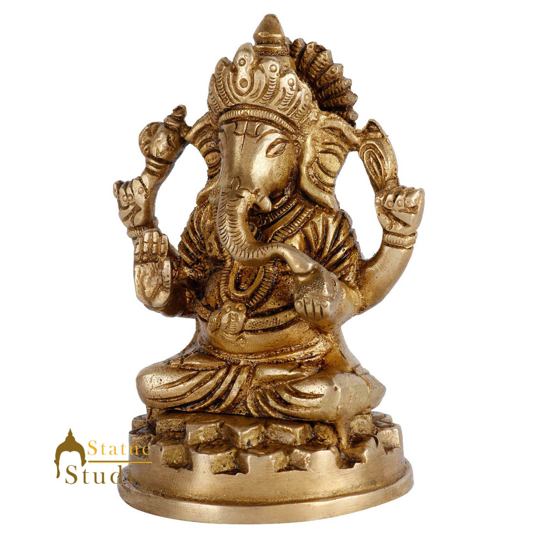 Brass Hindu God Ganpati Diwali Corporate Gift Idol Mini Ganesha Décor Statue 4" - Image 3