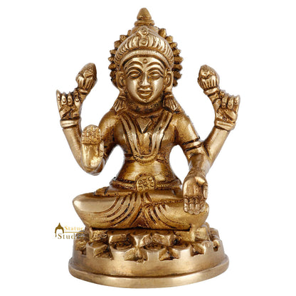 Brass Hindu Wealth Goddess Lakshmi Diwali Corporate Gift Idol Décor Statue 4" by vendor-unknown - Hindu Gods