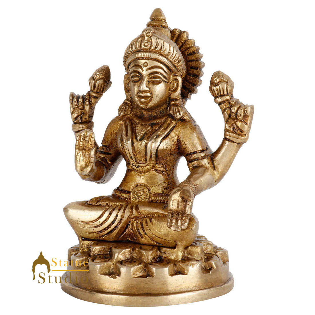 Brass Hindu Wealth Goddess Lakshmi Diwali Corporate Gift Idol Décor Statue 4"