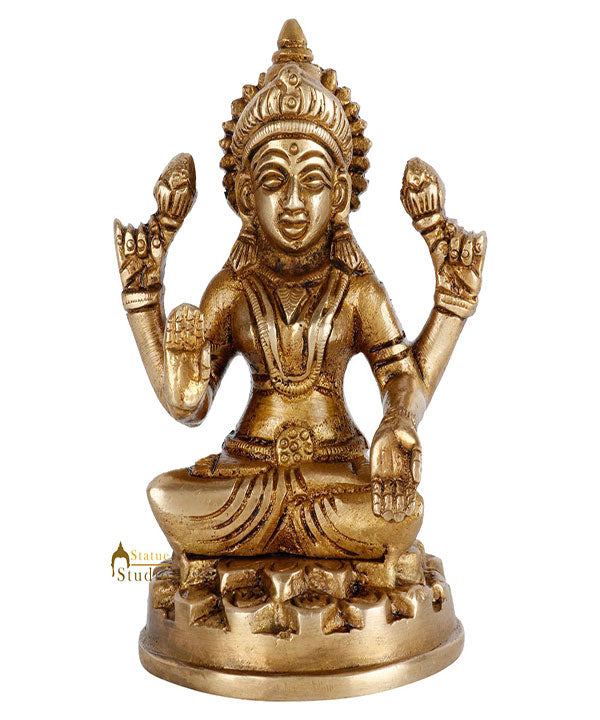 Brass Hindu Wealth Goddess Lakshmi Diwali Corporate Gift Idol Décor Statue 4" - Image 2