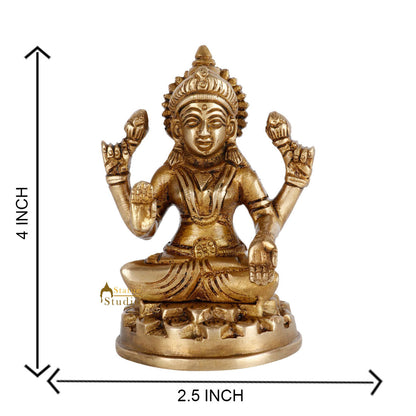 Brass Hindu Wealth Goddess Lakshmi Diwali Corporate Gift Idol Décor Statue 4" by vendor-unknown - Hindu Gods (View 5)