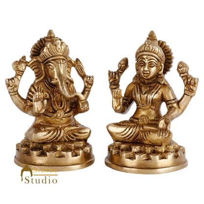 Indian Brass Hindu Lakshmi Ganesha Diwali Corporate Gift Idol Décor Statue 4" by vendor-unknown - Hindu Gods (View 3)