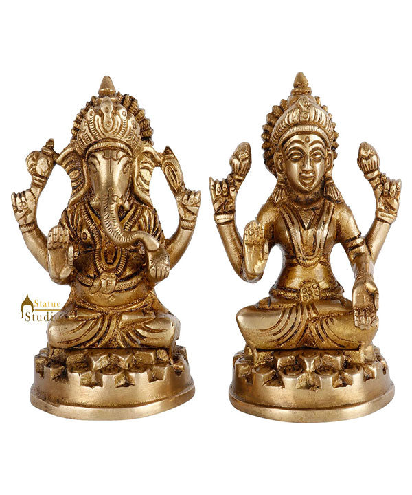 Indian Brass Hindu Lakshmi Ganesha Diwali Corporate Gift Idol Décor Statue 4"