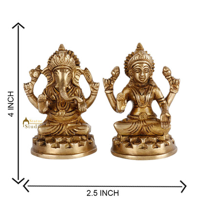 Indian Brass Hindu Lakshmi Ganesha Diwali Corporate Gift Idol Décor Statue 4" by vendor-unknown - Hindu Gods (View 4)