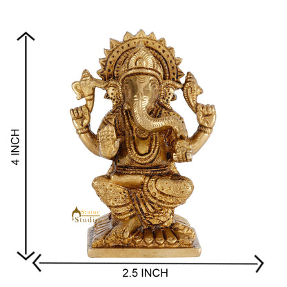Brass Hindu God Ganpati Diwali Corporate Gift Idol Mini Ganesha Décor Statue 4" by vendor-unknown - Hindu Gods (View 5)