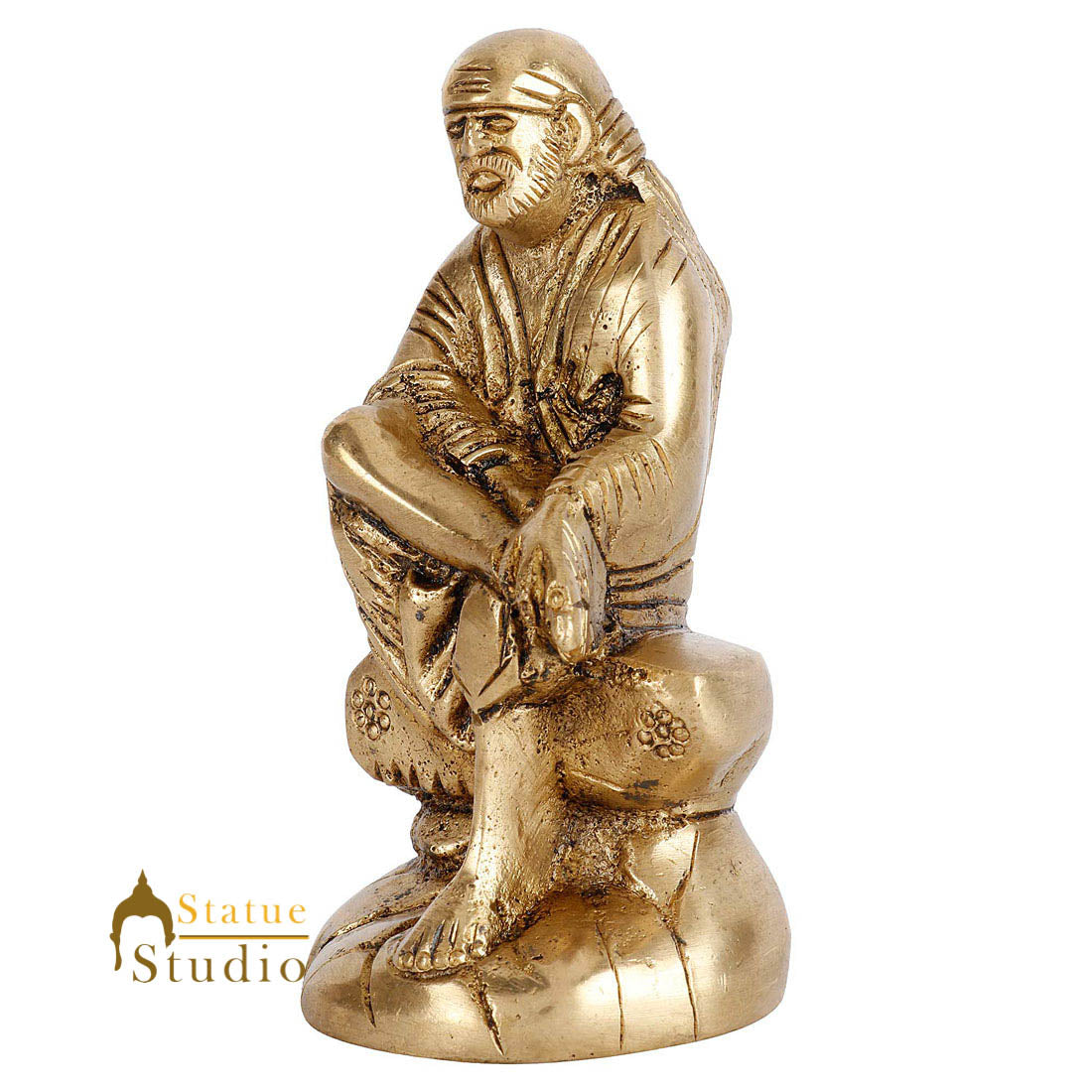 Indian Brass Lord Sai Baba Temple Décor Lucky Statue Mini Idol Murti 4"