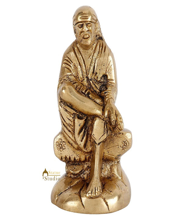 Indian Brass Lord Sai Baba Temple Décor Lucky Statue Mini Idol Murti 4" - Image 2
