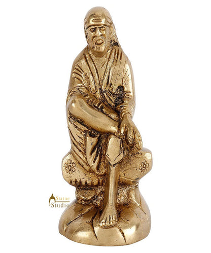 Indian Brass Lord Sai Baba Temple Décor Lucky Statue Mini Idol Murti 4" by vendor-unknown - Sale (View 2)