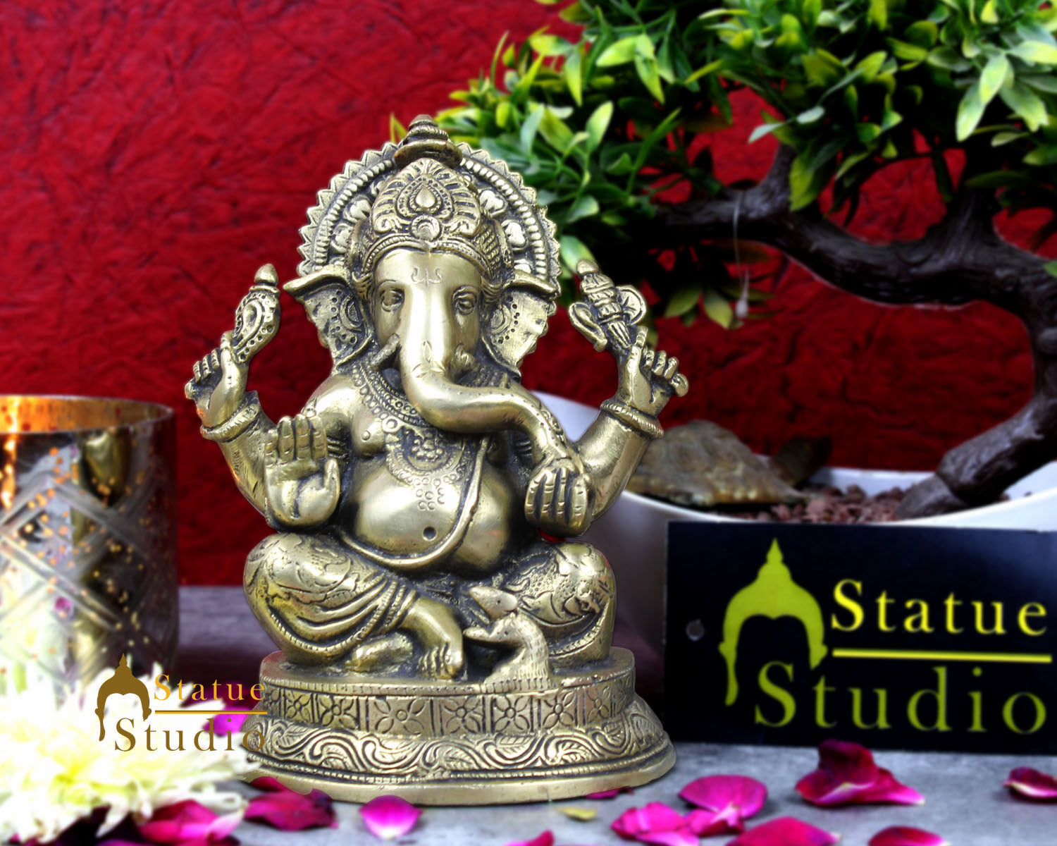 Antique Look Lord Ganpati Statue Ganesha Idol Temple Dcor Lucky Gift Item 6" - Eco-friendly - Sama Homes