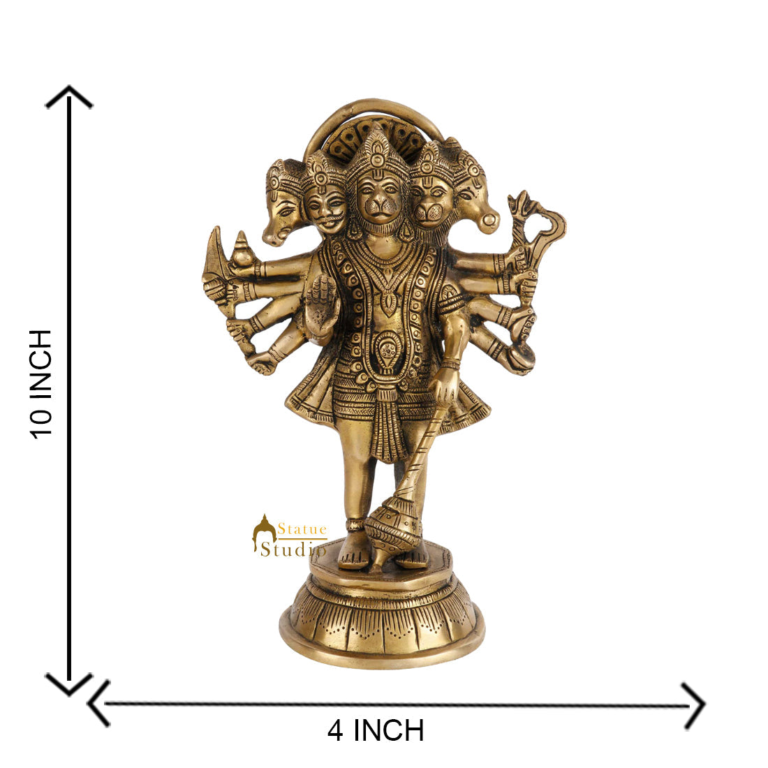 Brass Standing Panchmukhi Hanuman Idol For Home Temple Decor 10" - Image 5