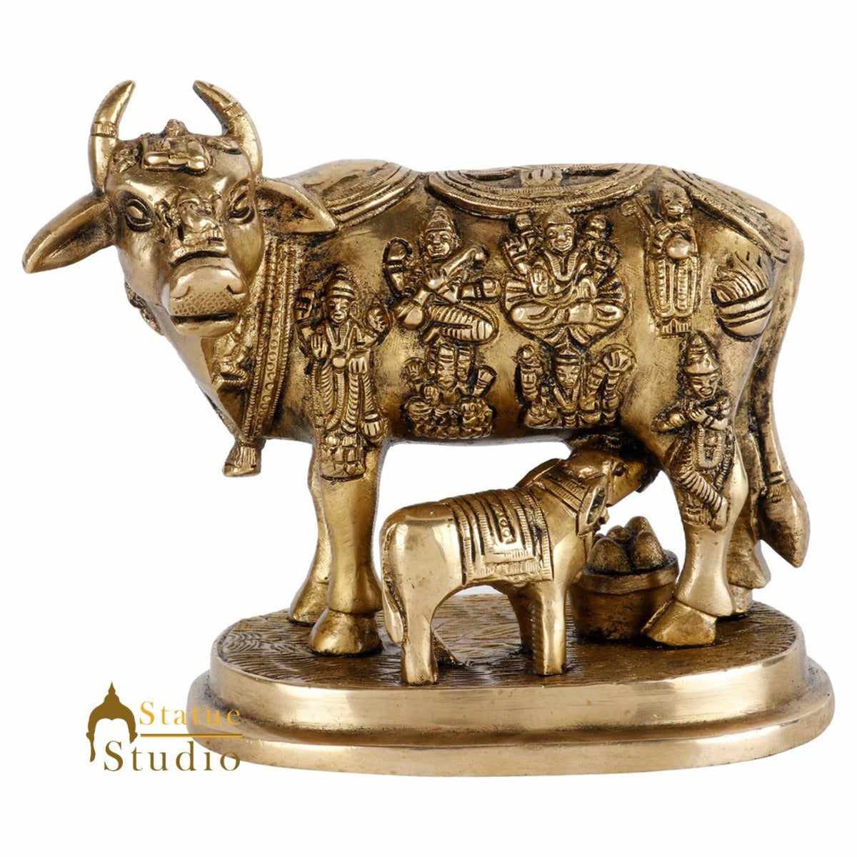 South Indian Antique Brass Fine Lucky God Figurines Cow Statue Décor Gift Idol - Image 3