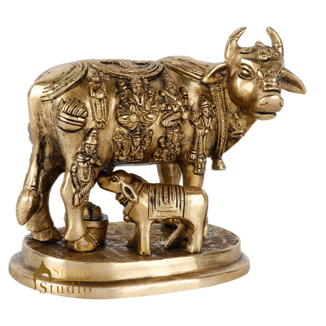 South Indian Antique Brass Fine Lucky God Figurines Cow Statue Décor Gift Idol - Image 4