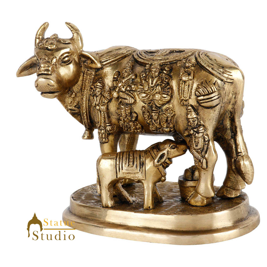 South Indian Antique Brass Fine Lucky God Figurines Cow Statue Décor Gift Idol - Image 5