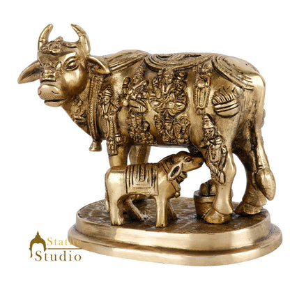 South Indian Antique Brass Fine Lucky God Figurines Cow Statue Décor Gift Idol by vendor-unknown - Spiritual (View 5)