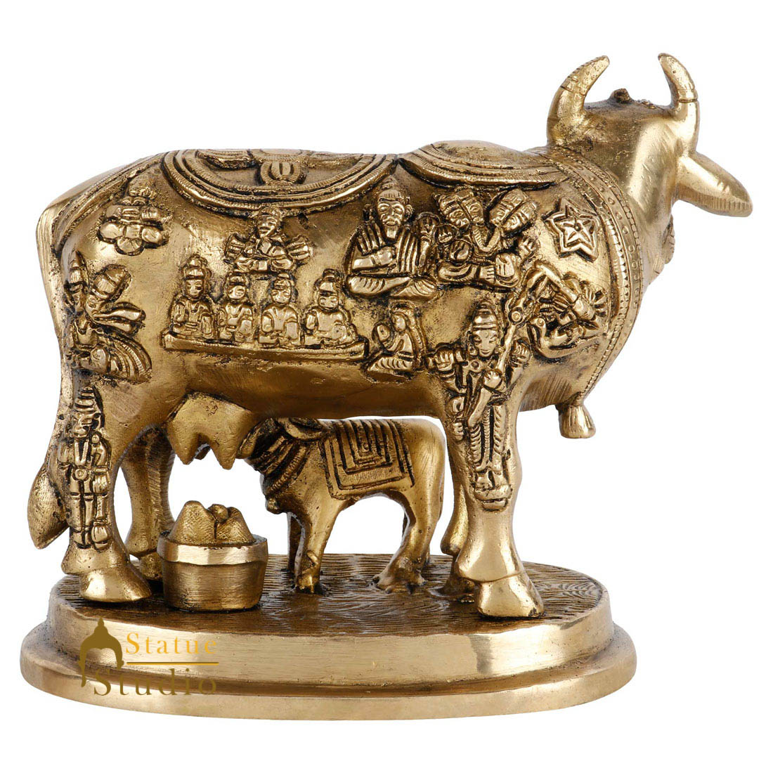 South Indian Antique Brass Fine Lucky God Figurines Cow Statue Décor Gift Idol