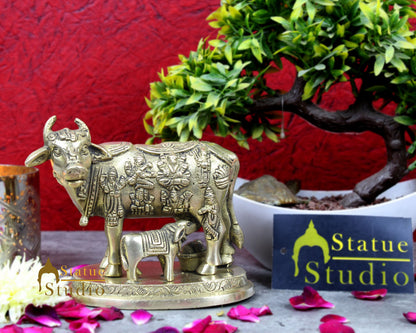 South Indian Antique Brass Fine Lucky God Figurines Cow Statue Décor Gift Idol by vendor-unknown - Spiritual