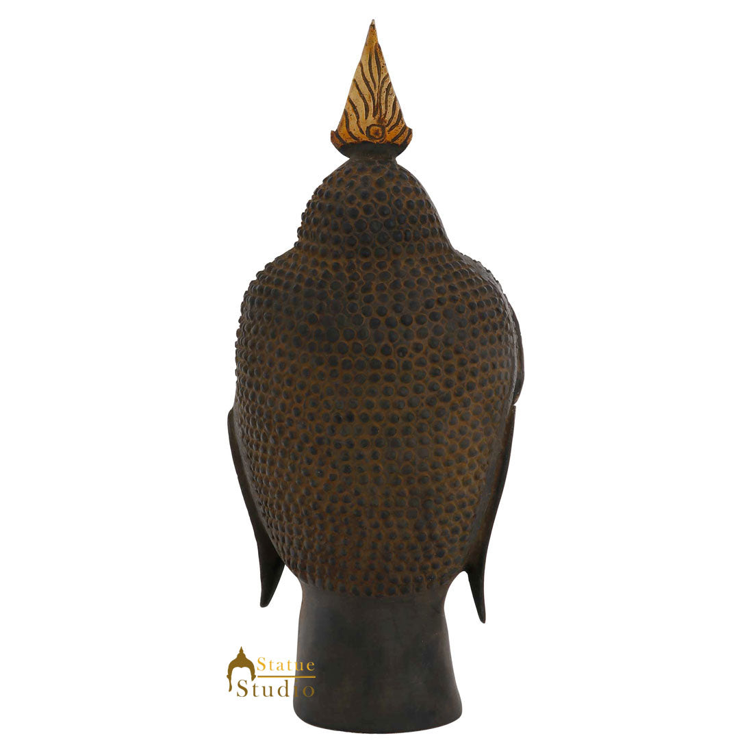 Indian Brass Antique Finish Thai Buddha Head Table Décor Statue Showpiece 12" - Image 3