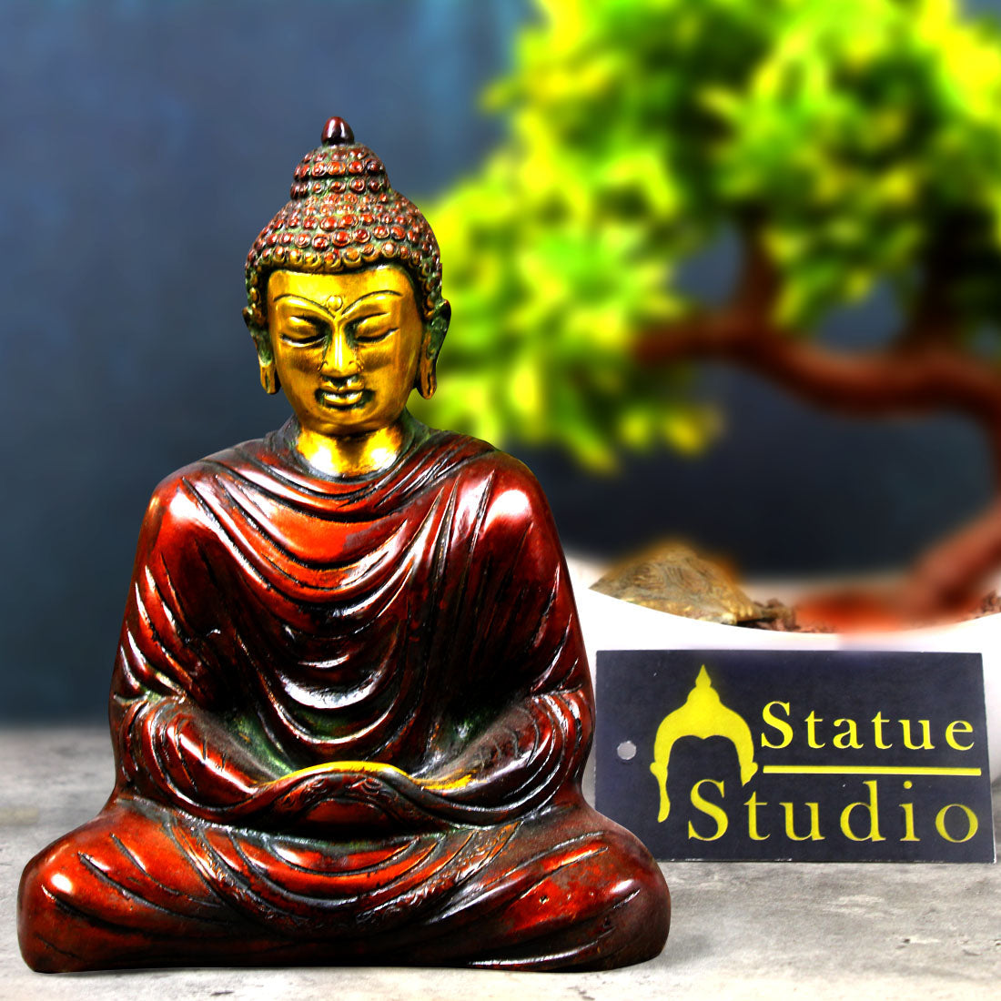 Brass Japanese Sakyamuni Buddha Statue Antique Finish For Decor Gift Idol 7" - Eco-friendly - Sama Homes