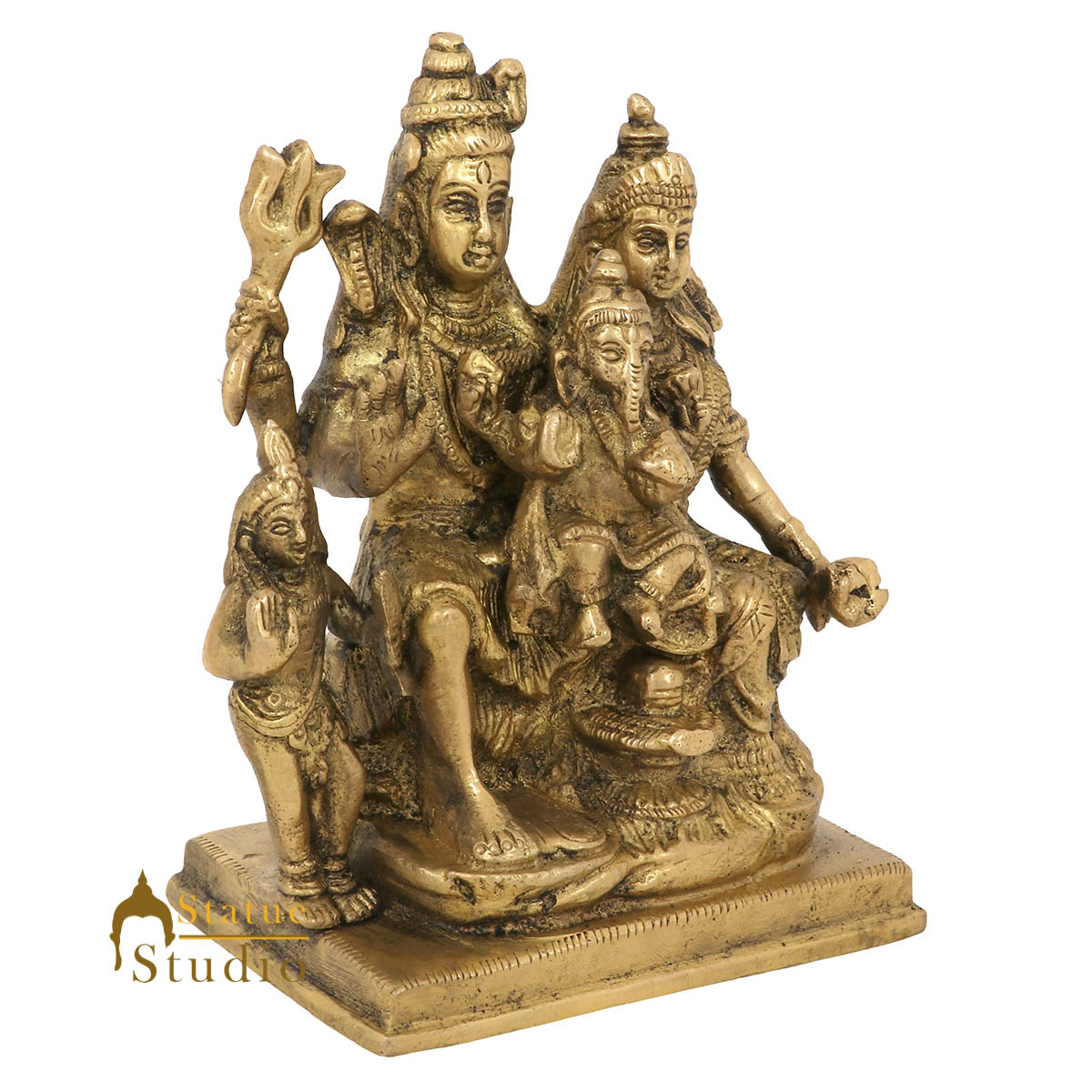 Indian Brass Hindu God Lord Shiva Parivar Family with Parvati Ganesha Kartik 6"