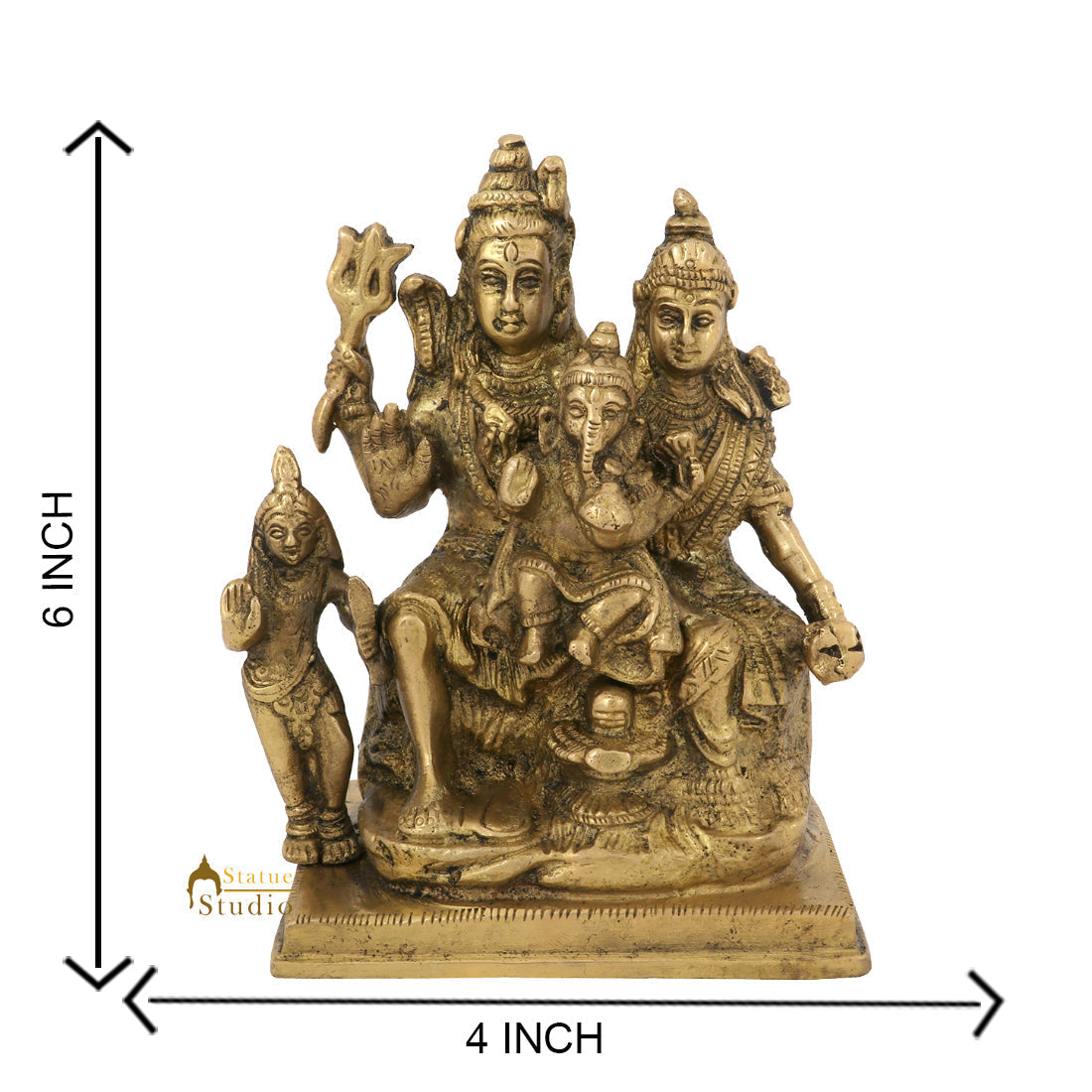 Indian Brass Hindu God Lord Shiva Parivar Family with Parvati Ganesha Kartik 6"